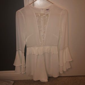 NWOT Sheer white bell sleeve romper